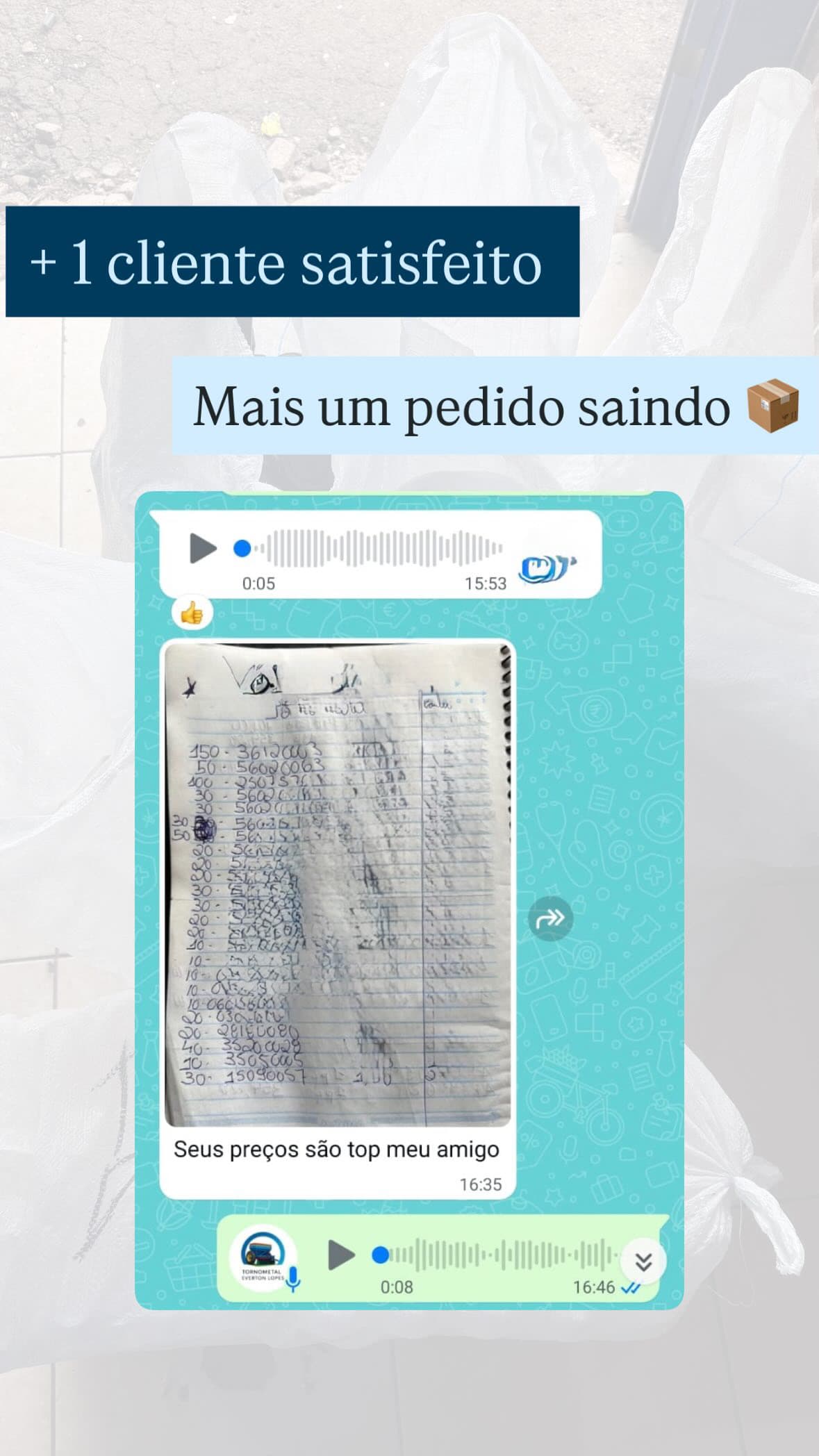 Cliente satisfeito — pedido saindo com peças de qualidade