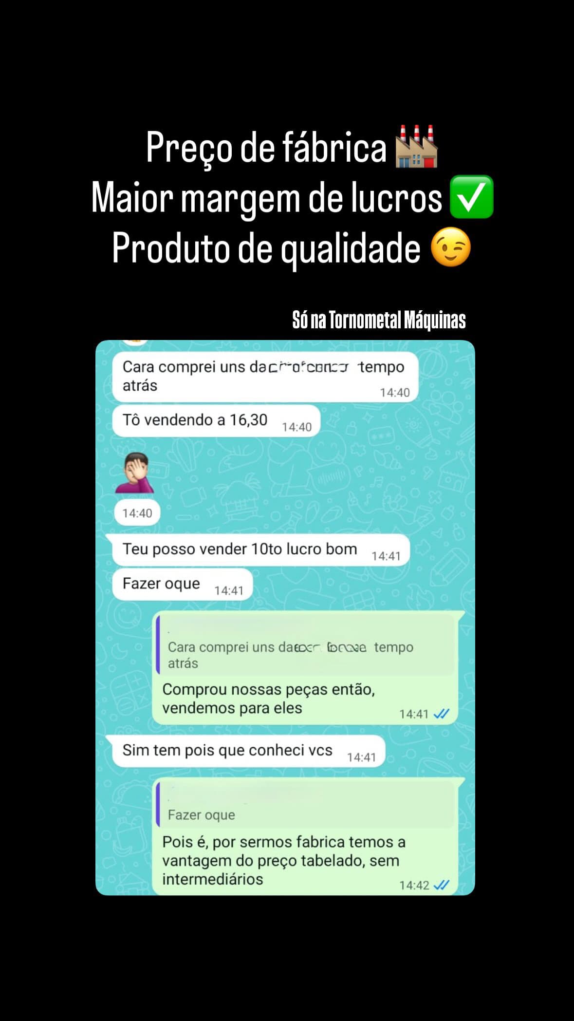Feedback real — preço de fábrica com maior margem de lucros